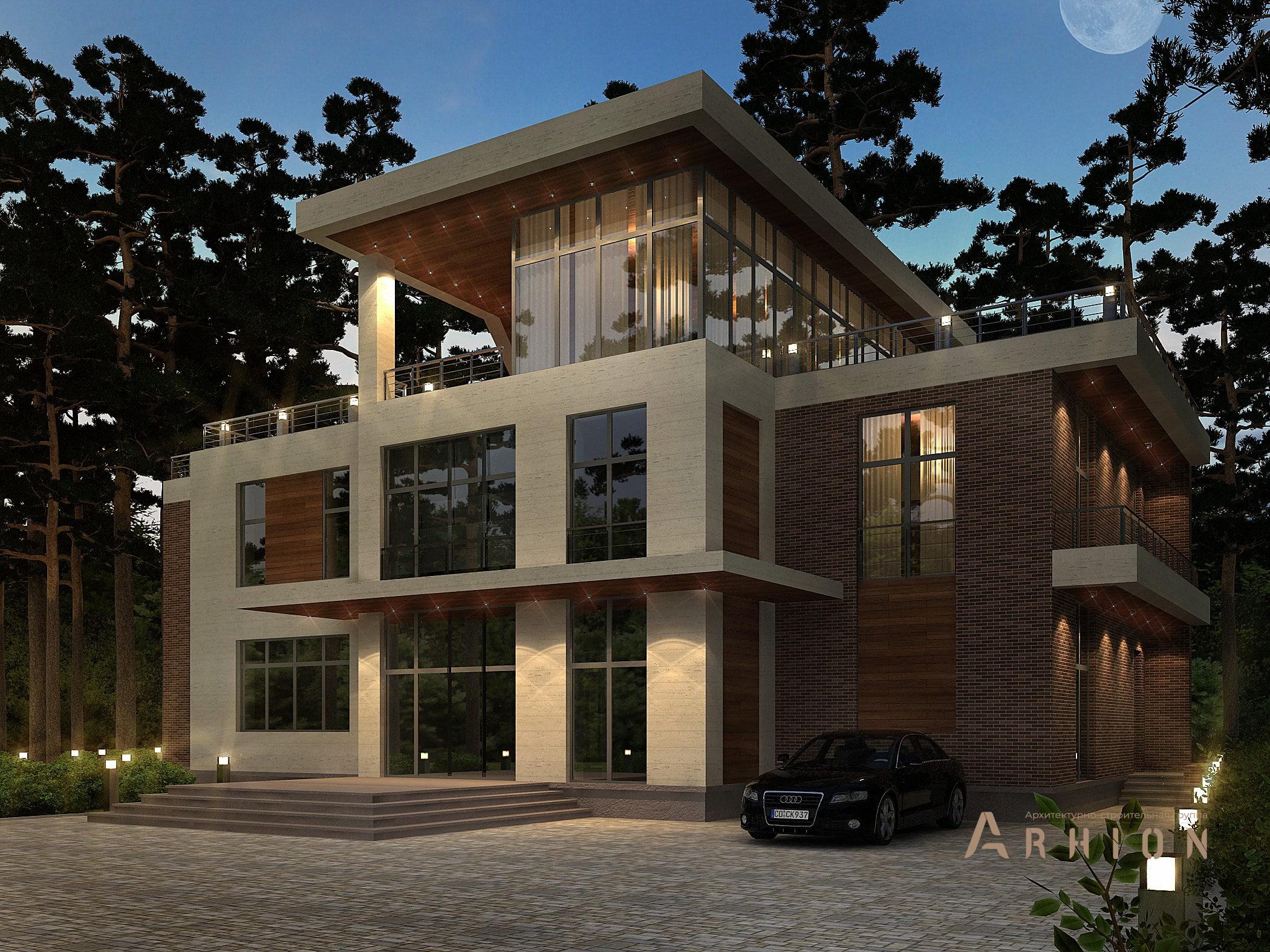 3. Проект трехэтажного дома в стиле хай-тек с плоской кровлей , av-550, площадью - 550 кв c цокольным этажом, терассой, балконом